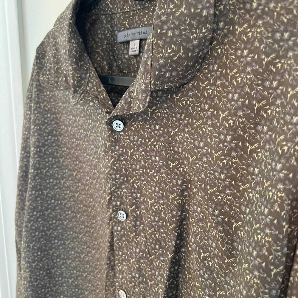 John Varvatos Brown Floral Long Sleeve Button Down Shirt